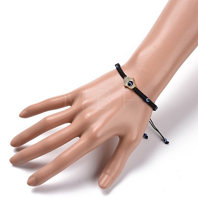 Hamsa Hand /Hand of Miriam with Evil Eye Braided Bead Bracelet BJEW-JB07103-01-1