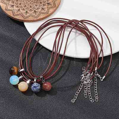 Natural & Synthetic Mixed Gemstone Round Pendant Necklaces NJEW-JN04478-1