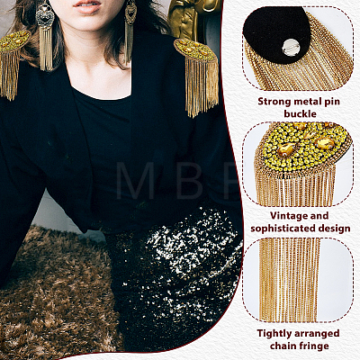2Pcs Felt & Rhinestone & Iron Tassel Epaulettes AJEW-FH0009-07B-1