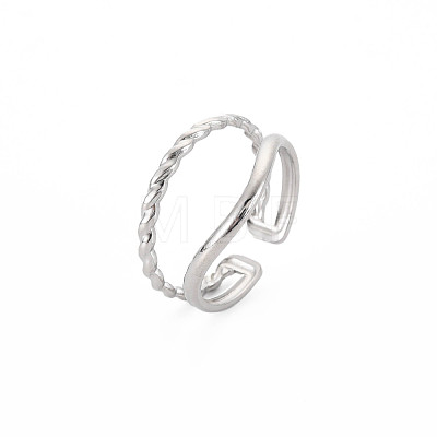 304 Stainless Steel Double Line Open Cuff Ring for Women RJEW-S405-211P-1