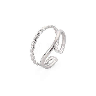 Non-Tarnish 304 Stainless Steel Double Line Open Cuff Ring for Women RJEW-S405-211P-1