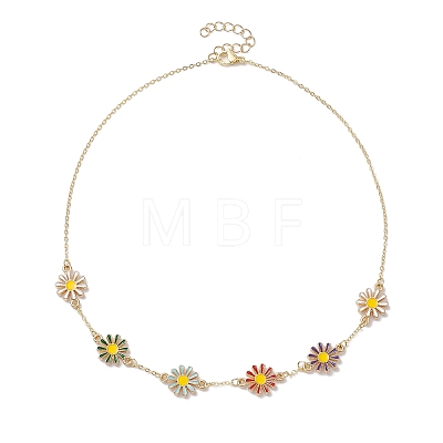 Alloy Enamel Flower Links Chain Necklaces for Women NJEW-JN04742-1