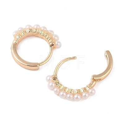 Brass with Plastic Pearl Hoop Earrings KK-N256-14G-1