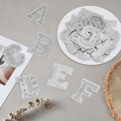 26Pcs Letter A~Z Glitter Powder with Paillette Sew on Cloth Patches PATC-MA0001-54B-1