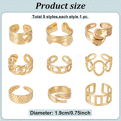 9Pcs 9 Style Titanium Steel Open Cuff Ring for Women RJEW-AN0001-05-1