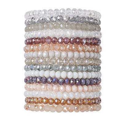 15Pcs Electroplate Glass Beaded Bracelets BJEW-JB13022-1