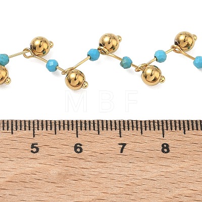 304 Stainless Steel & Faceted Round Synthetic Turquoise Beaded Necklaces for Women NJEW-C119-03A-1