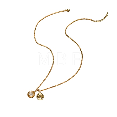 Brass Pave Clear Cubic Zirconia Double Round Ball Pendant Necklaces for Women WG4A742-01-1