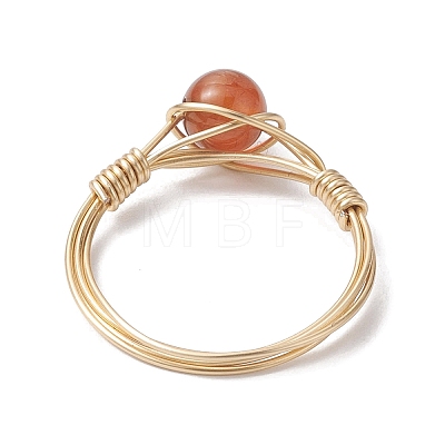 Natural Mixed Gemstone Round Braided Bead Style Finger Rings RJEW-JR00607-1