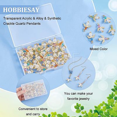 40Pcs Transparent Acrylic & Alloy & Synthetic Crackle Quartz Pendants FIND-HY0001-40-1