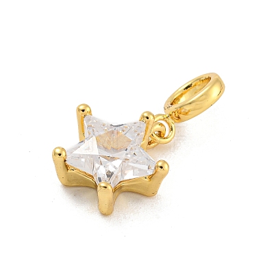 Star Rack Plating Brass Micro Pave Cubic Zirconia Charms KK-G513-21G-1