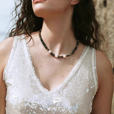 Natural Freshwater Pearl and Natural Indian Agate Rondelle Beaded Necklaces with 304 Stainless Steel End Chains PJ7796-1