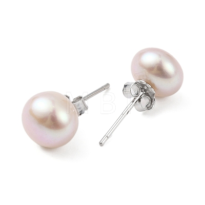 Natural Pearl Round Bead Stud Earrings EJEW-E298-01E-03P-1