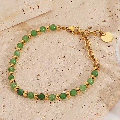 Bohemian Style Natural Green Agate Round Beaded Bracelets for Women JU9810-4-1