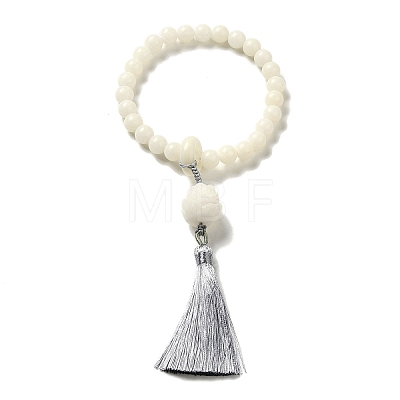 White Jade Bodhi Root Round Beaded Stretch Bracelet BJEW-B080-16-1