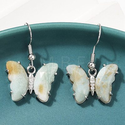 Natural Flower Amazonite Brass Dangle Earrings EJEW-M081-01P-06-1