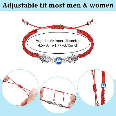 6Pcs 6 Styles Hamsa Hand & Evil Eye Glass & Resin & Alloy & Brass Beads Bracided Bead Bracelets & Charms Bracelets for Women BJEW-GA00009-1