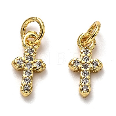 Brass Micro Pave Cubic Zirconia Tiny Cross Charms ZIRC-H119-04-1