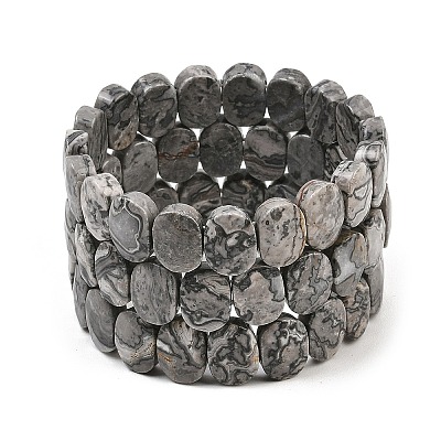 Natural Ocean Jasper Oval Beaded Stretch Bracelet G-E010-01-14-1