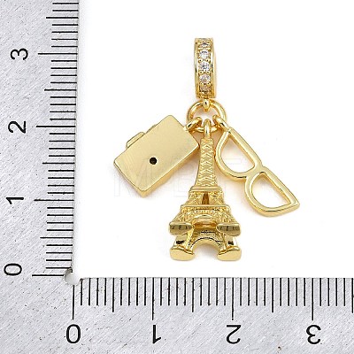 Rack Plating Brass Clear Cubic Zirconia & Enamel European Dangle Charms KK-U035-28G-1
