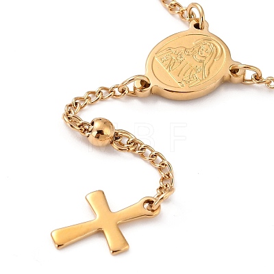 Rosary Bead Bracelets with Cross X-BJEW-E282-02G-1