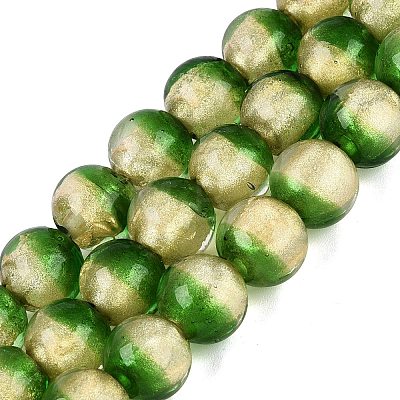 Handmade Lampwork with Gold Powder Beads Strands LAMP-N037-06B-04-1