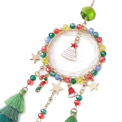 Christmas Theme Glass Beaded & Alloy Enamel Charm Hanging Ornaments HJEW-TA00245-1