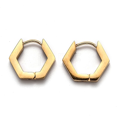 304 Stainless Steel Hexagon Huggie Hoop Earrings STAS-J033-03B-G-1