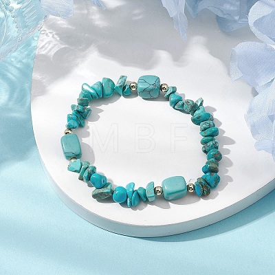 Synthetic Turquoise Chip & Cuboid Beaded Stretch Bracelets for Women BJEW-JB10808-06-1