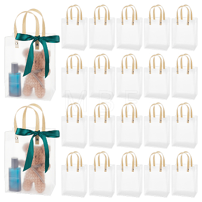 Transparent Frosted PVC Plastic Gift Tote Bags with Green Ribbon LS-ABAG-WH0048-68C-1