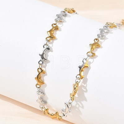 Two Tone 304 Stainless Steel Dolphin Link Chain Necklaces for Women NJEW-G201-02GP-1