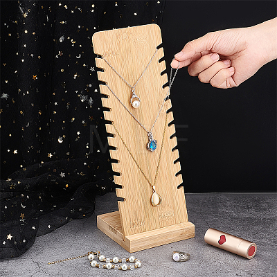 Detachable Rectangle Wooden Slant Back Necklace Display Stands NDIS-WH0009-15-1
