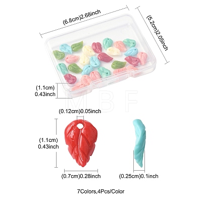 28Pcs 7 Colors Synthetic Coral Dyed Leaf Charms CORA-FS0001-01-1