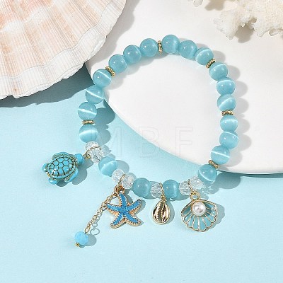 Summer Cat Eye Round Bead Stretch Bracelets BJEW-TA00750-1