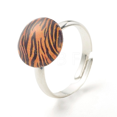 Animal Skin Pattern Flat Round Glass Adjustable Ring RJEW-JR00408-1