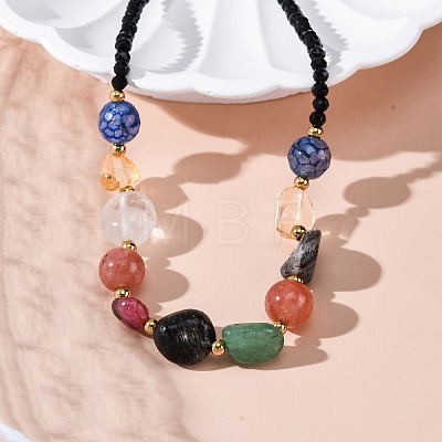 304 Stainless Steel Natural Gemstone Beaded Necklaces NJEW-U026-14G-1