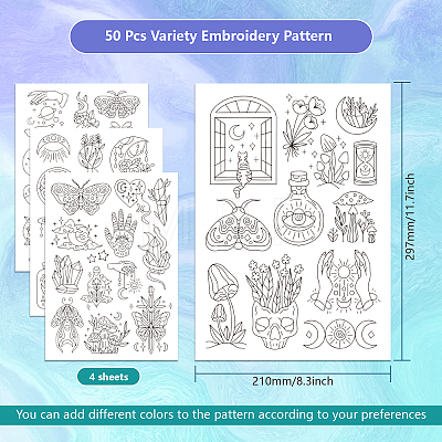 4 Sheets 11.6x8.2 Inch Stick and Stitch Embroidery Patterns DIY-WH0455-110-1