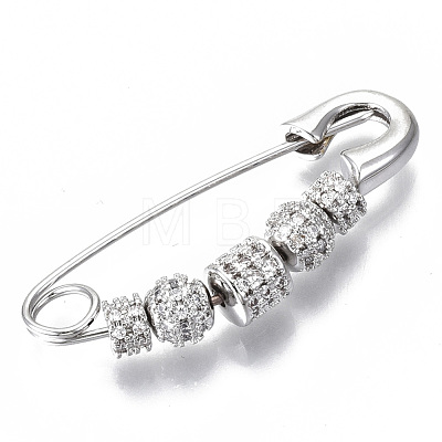 Brass Micro Pave Cubic Zirconia Safety Pins ZIRC-S061-206P-NF-1