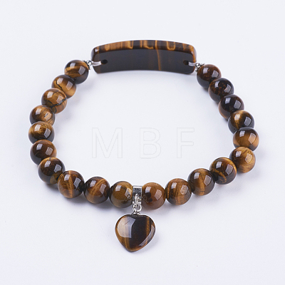 Natural Tiger Eye Stretch Bracelets BJEW-F308-34E-1