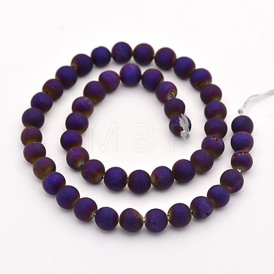 Electroplate Natural Agate Round Beads Strands G-M211-10mm-04-1