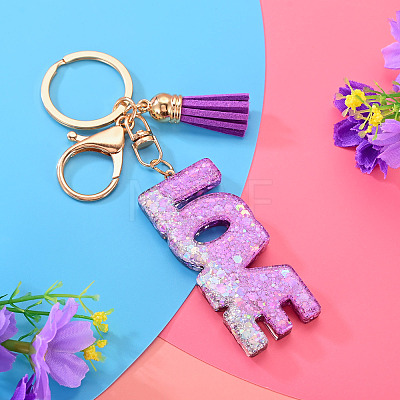 Alloy & Resin Tassel Keychainss AJEW-TADJ0001-20G-10-1