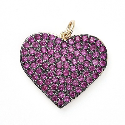 Brass Micro Pave Medium Violet Red Cubic Zirconia Pendants KK-I658-41G-1