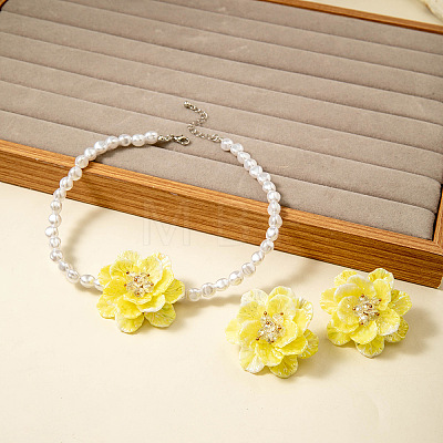 Plastic Imitation Pearl Bead & Resin & Glass Pendant Necklaces & Stud Earrings FS-WG9DBB6-01-1