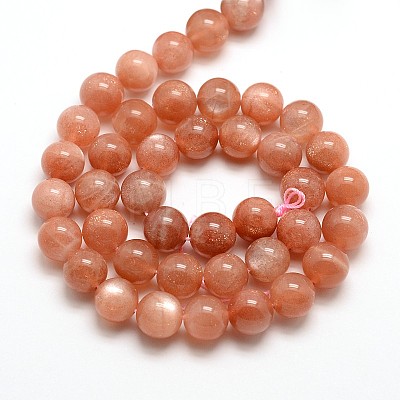 Grade AAA Natural Gemstone Sunstone Round Beads Strands G-E251-34-12mm-1