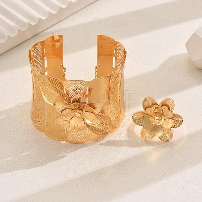 Iron Hollow Flower Cuff Bangles & Rings Set for Women CQ8674-1