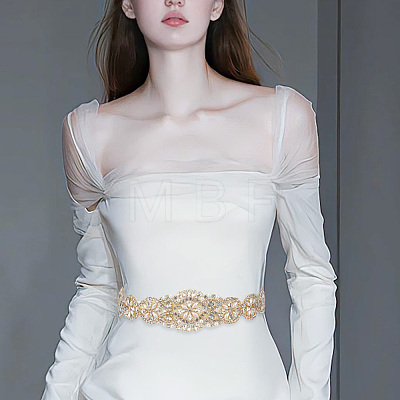 Brass Flower Bridal Belt with Glass Rhinestones for Wedding Dress AJEW-WH0455-006G-1