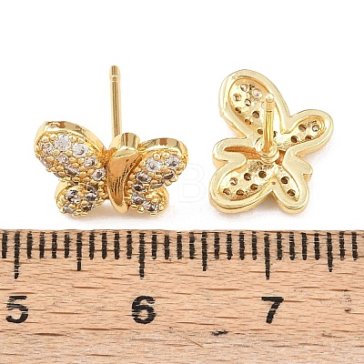 Brass Micro Pave Clear Cubic Zirconia Stud Earrings EJEW-F400-02A-G-1