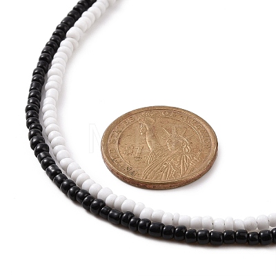 2 Pcs 2 Colors Black & White Glass Seed Beaded Necklaces Set NJEW-FZ00003-1