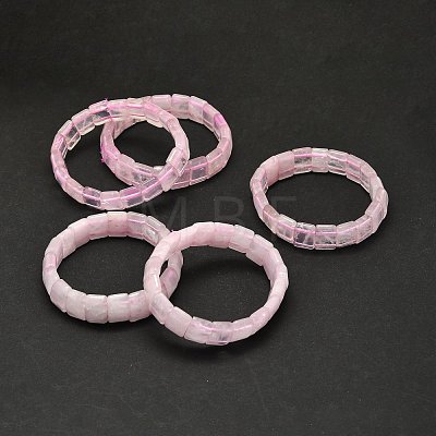 Natural Rose Quartz Rectangle Beaded Stretch Bracelet BJEW-E379-01E-1
