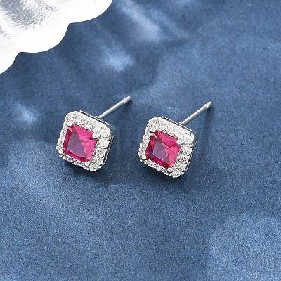 Square Brass Micro Pave Cubic Zirconia Stud Earrings EJEW-Z164-22P-04-1